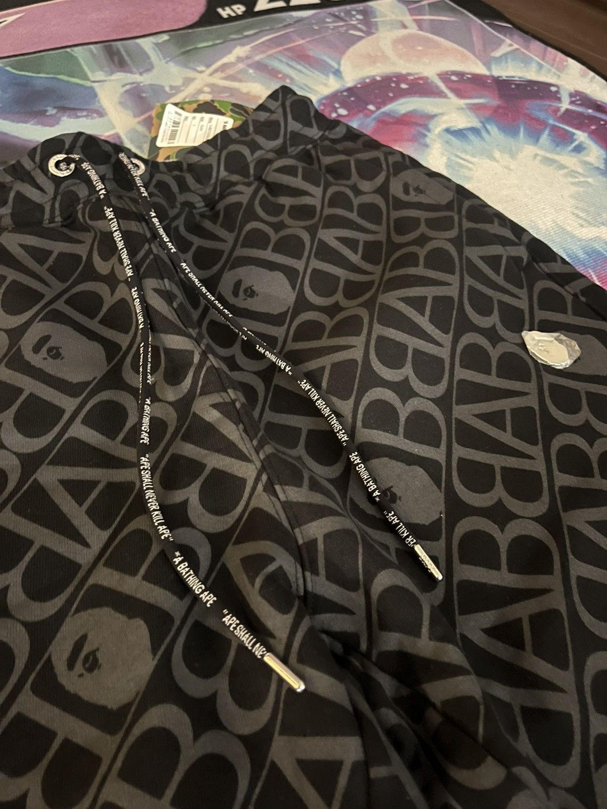Bape NEW BAPE Monogram Logo Track Pants Large Black Metal Luxury Size US 34 / EU 50 - 2 Thumbnail