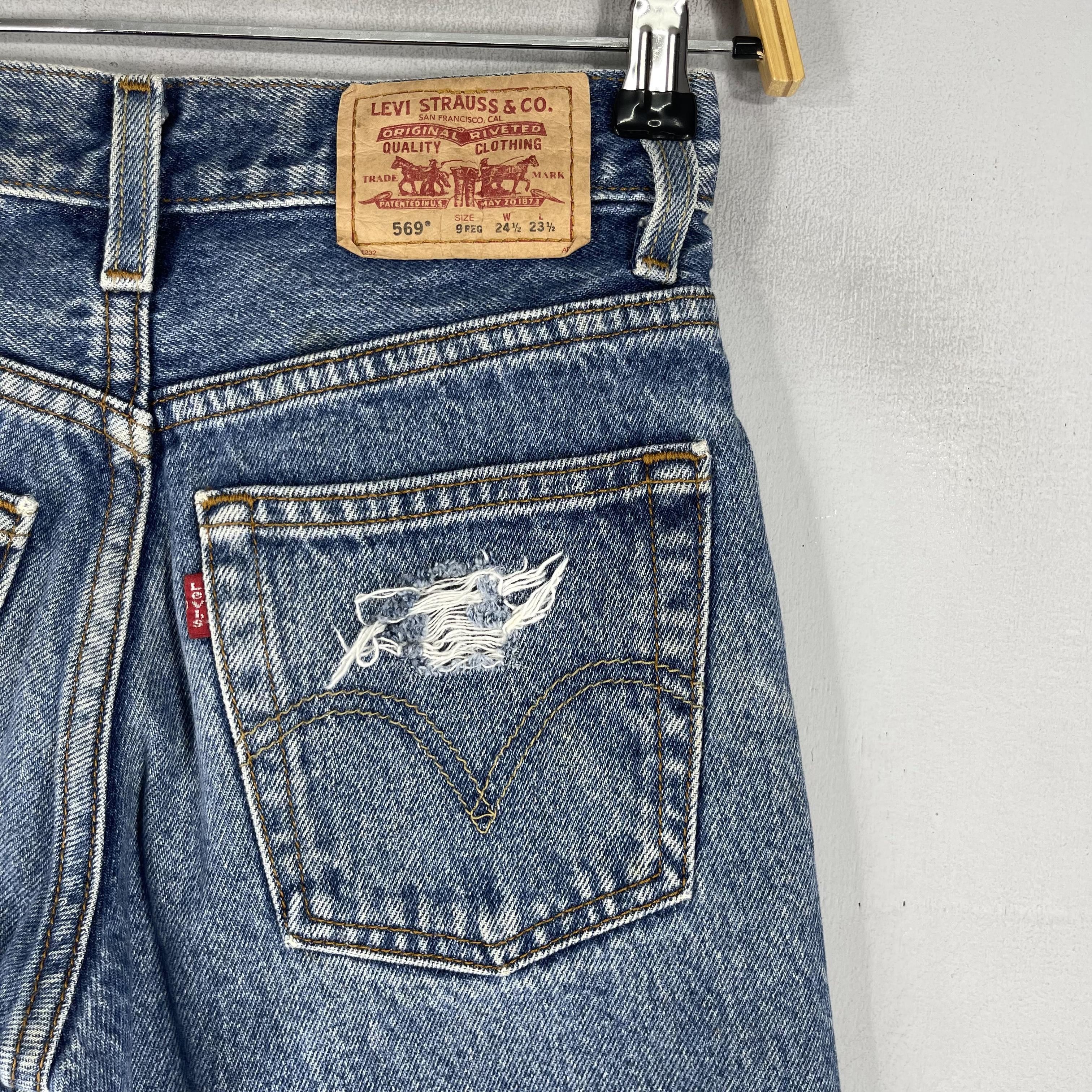 Levi's Size 23 Vintage Distressed Levis 569 Cutoff Ripped Jeans Size 23" - 9 Thumbnail