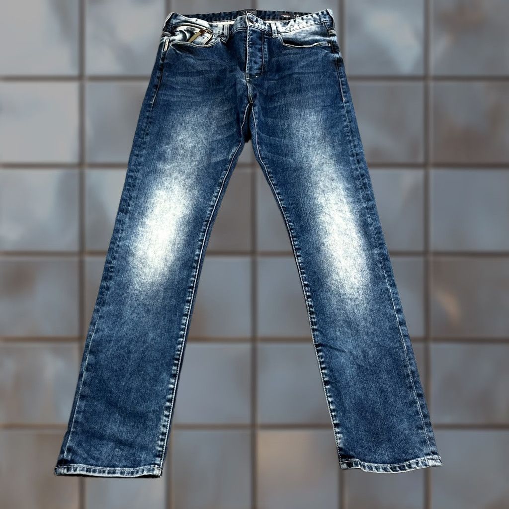 Vintage Armani Jeans Jeans Slim Low Crotch 30 34 Stretch Hair On Hide Whisker Antifit J16 Mens Blue Denim Slimming Pockets 5-Pocket 30 in Inside Leg 34 in Size US 30 / EU 46 - 1 Thumbnail