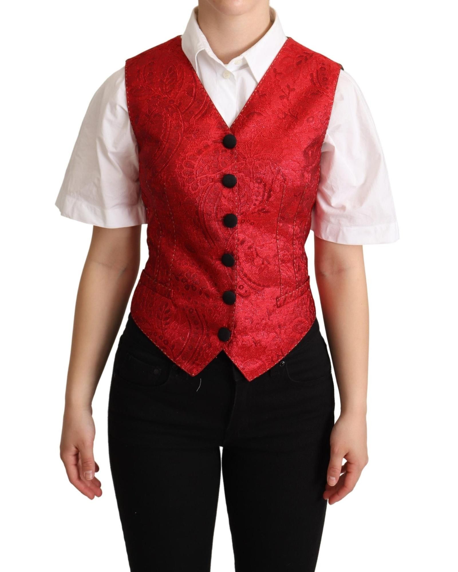 image of Dolce Gabbana Gorgeous Brocade Leopard Print Waistcoat in Red, Women's (Size Small)