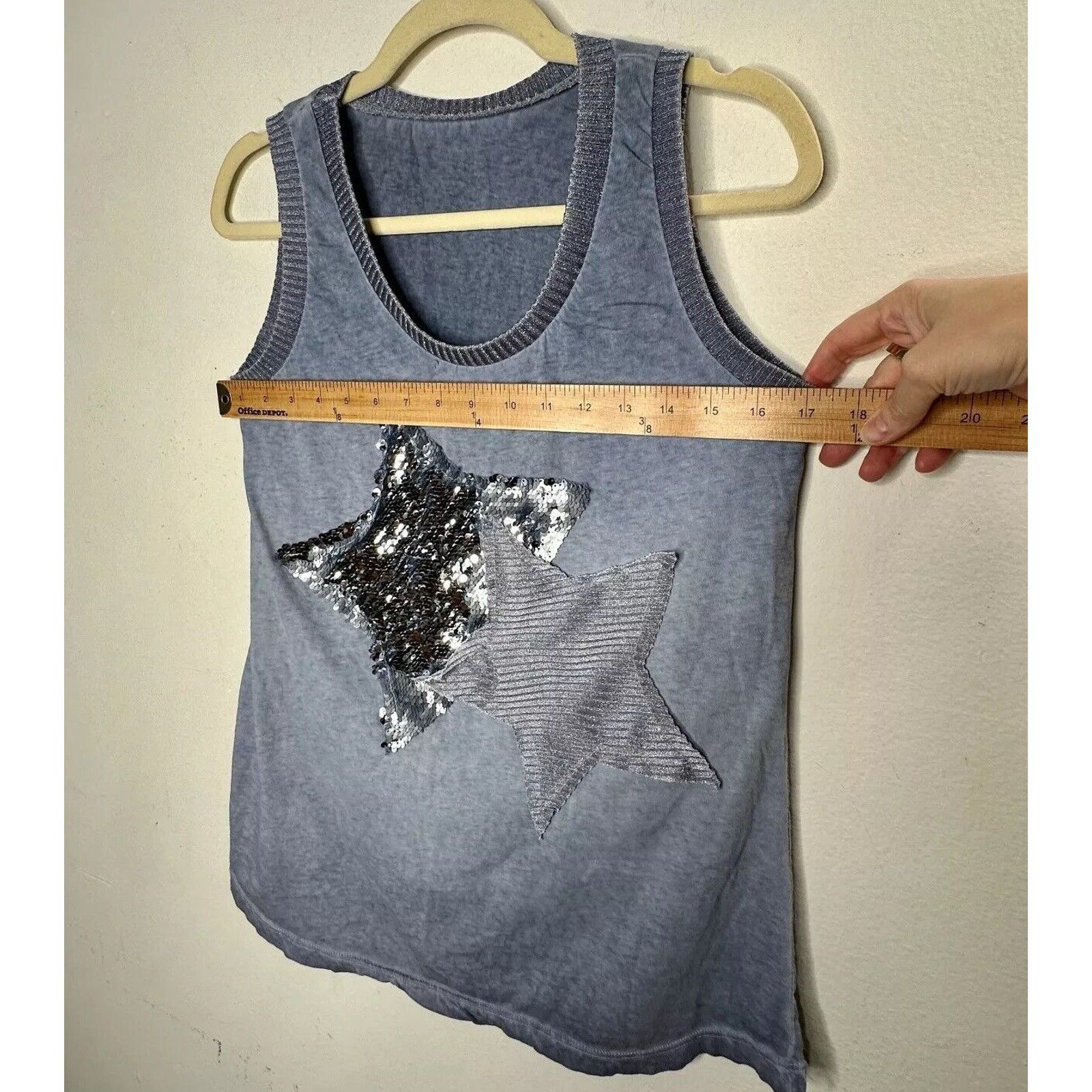 Other Gray Blue Knit Sleeveless Scoop Neck Tank Sequined Stars Med Size M / US 6-8 / IT 42-44 - 5 Thumbnail