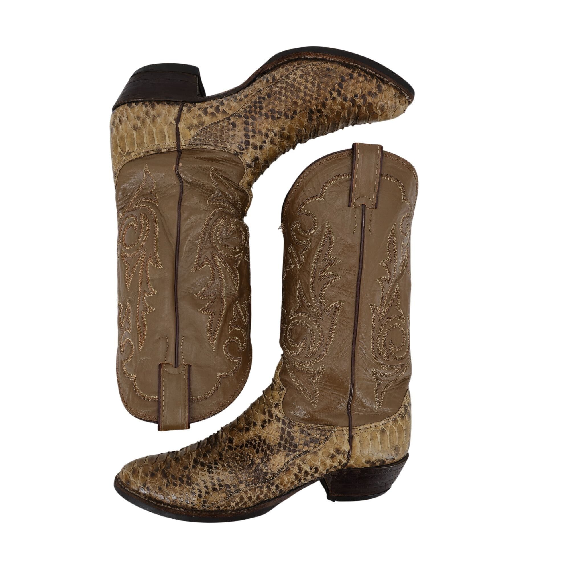 Justin Vintage Exotic Python Snakeskin Justin Mens 11D Brown Cowboy Size US 11 / EU 44 - 9 Thumbnail