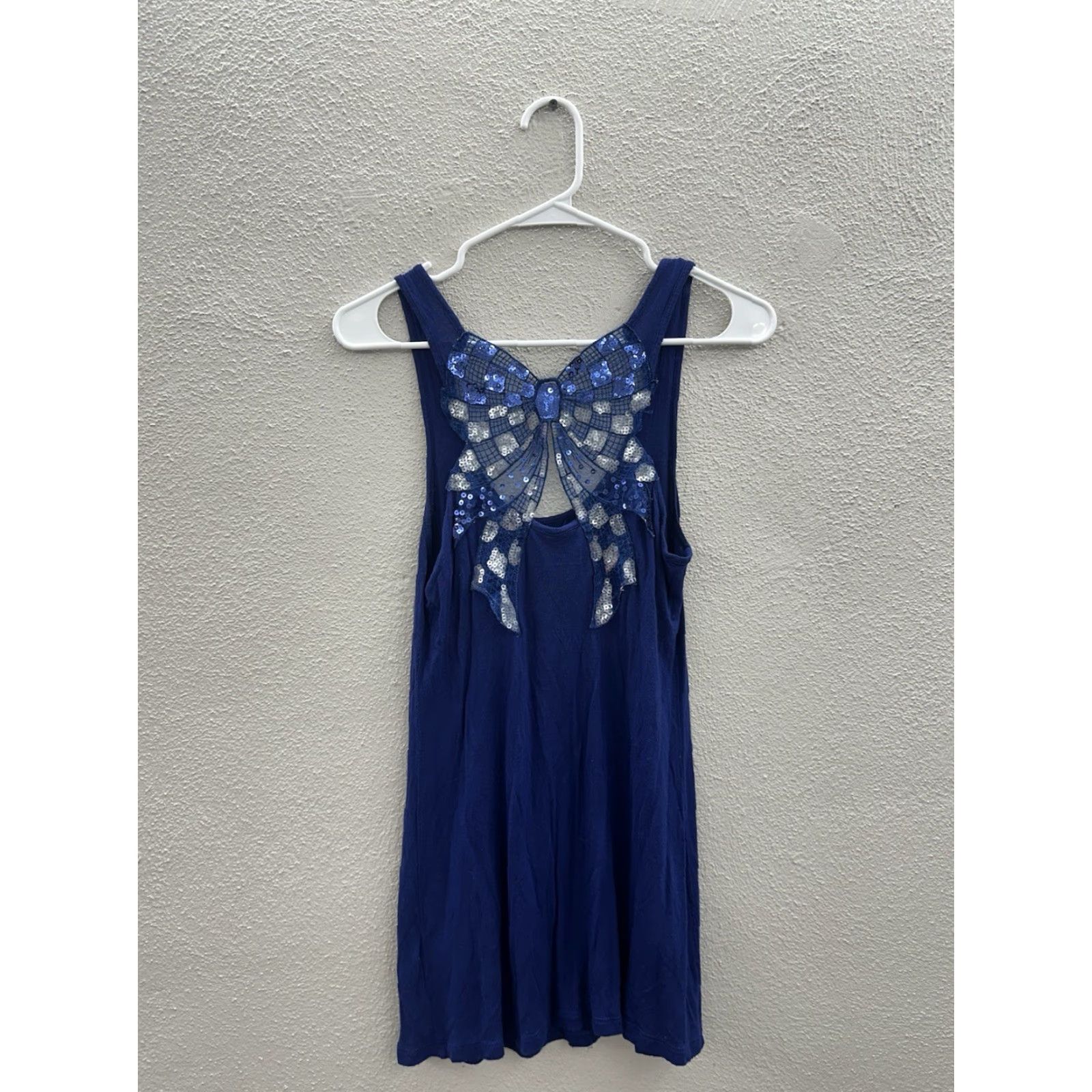 Vintage Kirra Tank Top Womens Medium Blue Sequin Bow Racerback Casual Summer USA Made Velcro Scoop Neck Sleeveless Adjustable Strap Racerback Size M / US 6-8 / IT 42-44 - 4 Thumbnail
