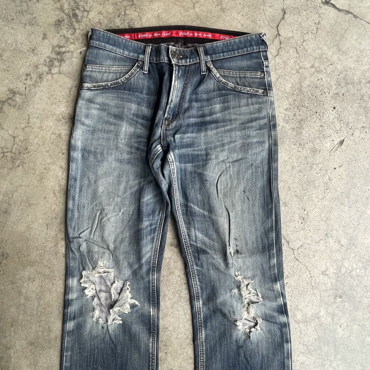Edwin 🔥Vintage Edwin Edge Of Blue Stoned Washed Distress Jeans Size US 34 / EU 50 - 2 Thumbnail