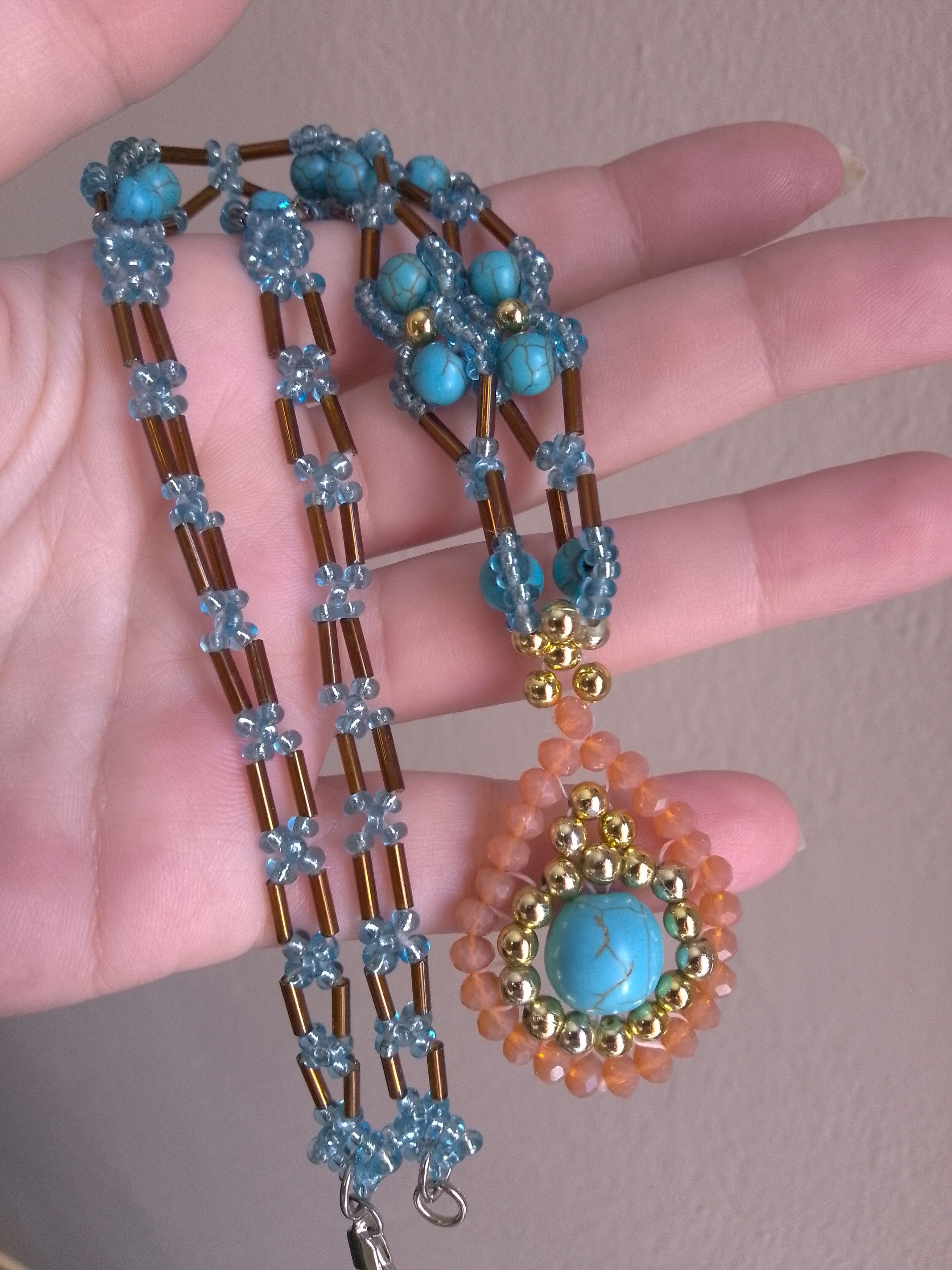 Handmade Necklace with natural turquoise gemstones and pendant Size ONE SIZE - 2 Thumbnail