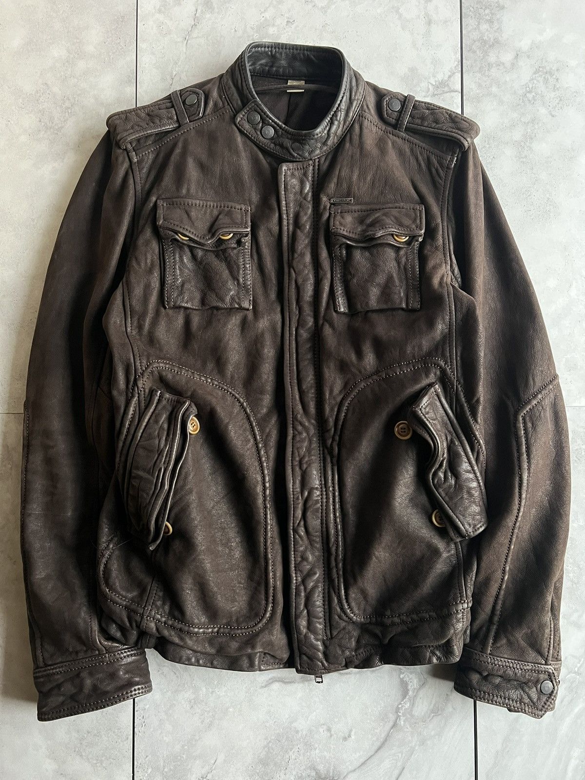 Diesel 2000’s Diesel Coated Leather Military Utility Jacket Size US M / EU 48-50 / 2 - 1 Thumbnail