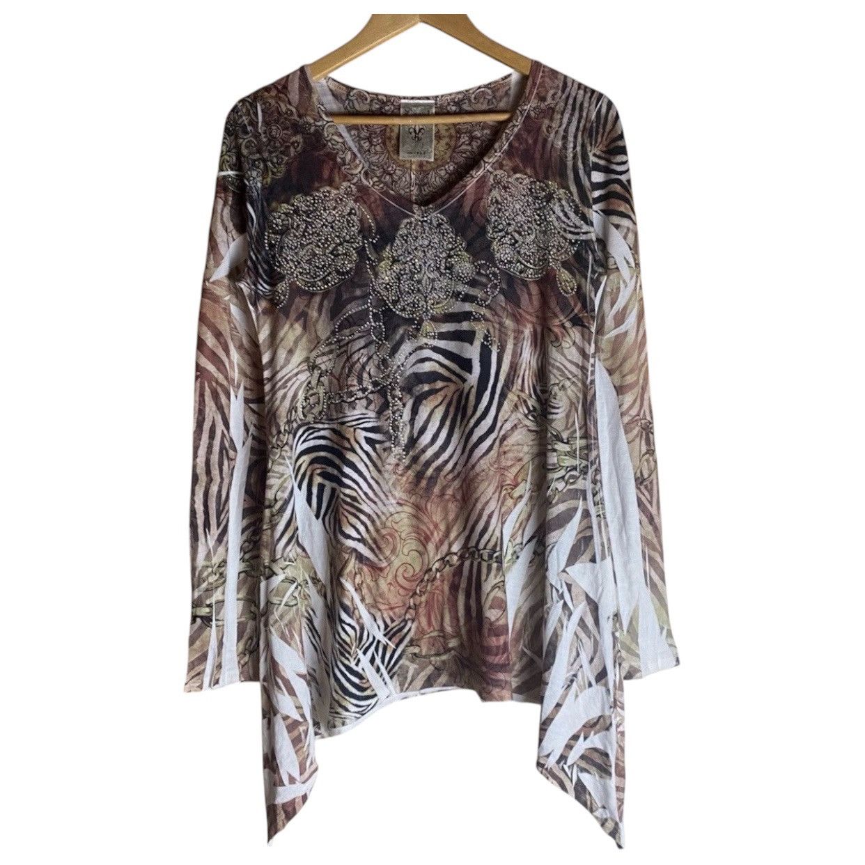 Japanese Brand Vocal Embellished Animal Print Sharkbite Hem Long Sleeve Size S / US 4 / IT 40 - 1 Thumbnail