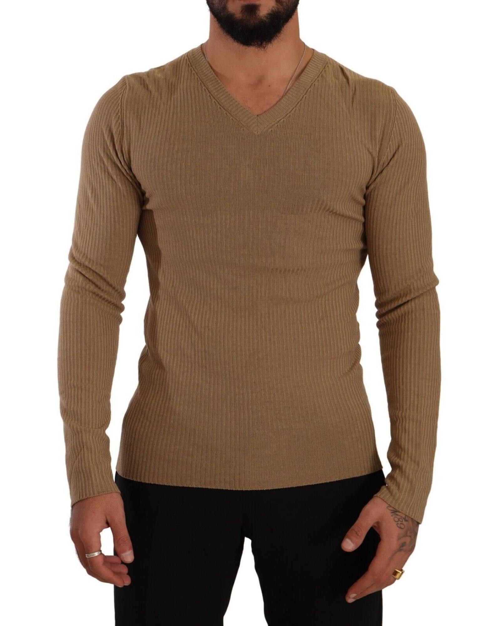 image of Ermanno Scervino Wool V-Neck Pullover Sweater in Brown, Men's (Size Medium)