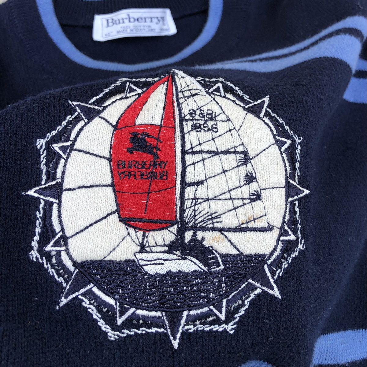 Burberry Burberrys Sailboat Embroidery Logo Striped Knitwear Sweater Size US L / EU 52-54 / 3 - 4 Thumbnail