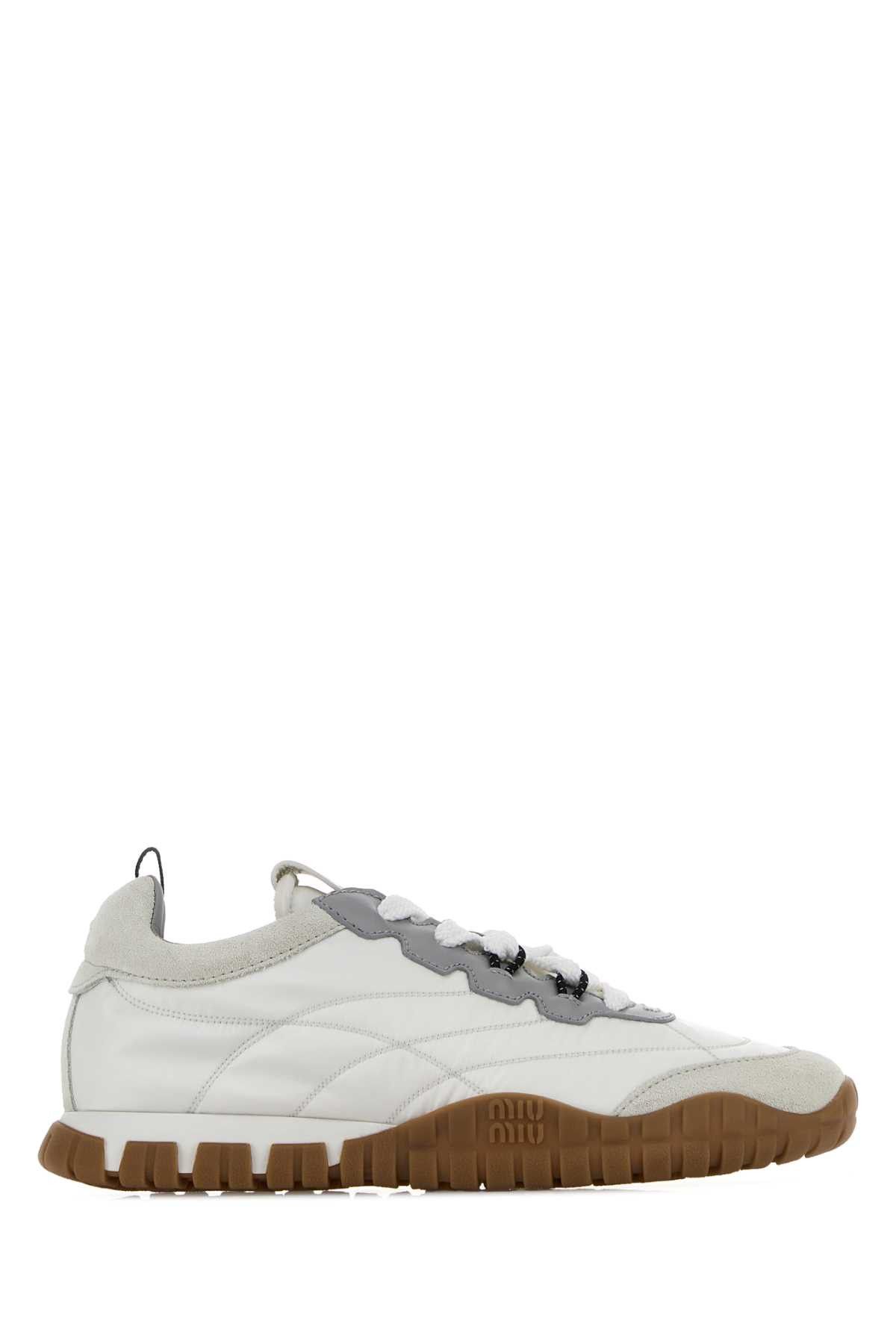 Miu Miu White Re-Nylon And Suede Sneakers Size US 11 / IT 41 - 1 Thumbnail