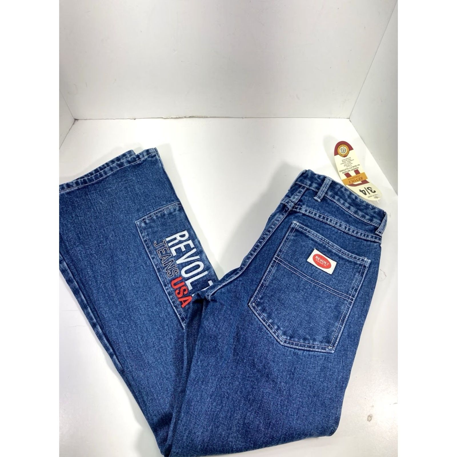 Denime VINTAGE Revolt Fit Flair Jeans Women 26X30 Blue Denim Bootcut 100% Cotton NOS NWT Size 26" / US 2 / IT 38 - 2 Thumbnail