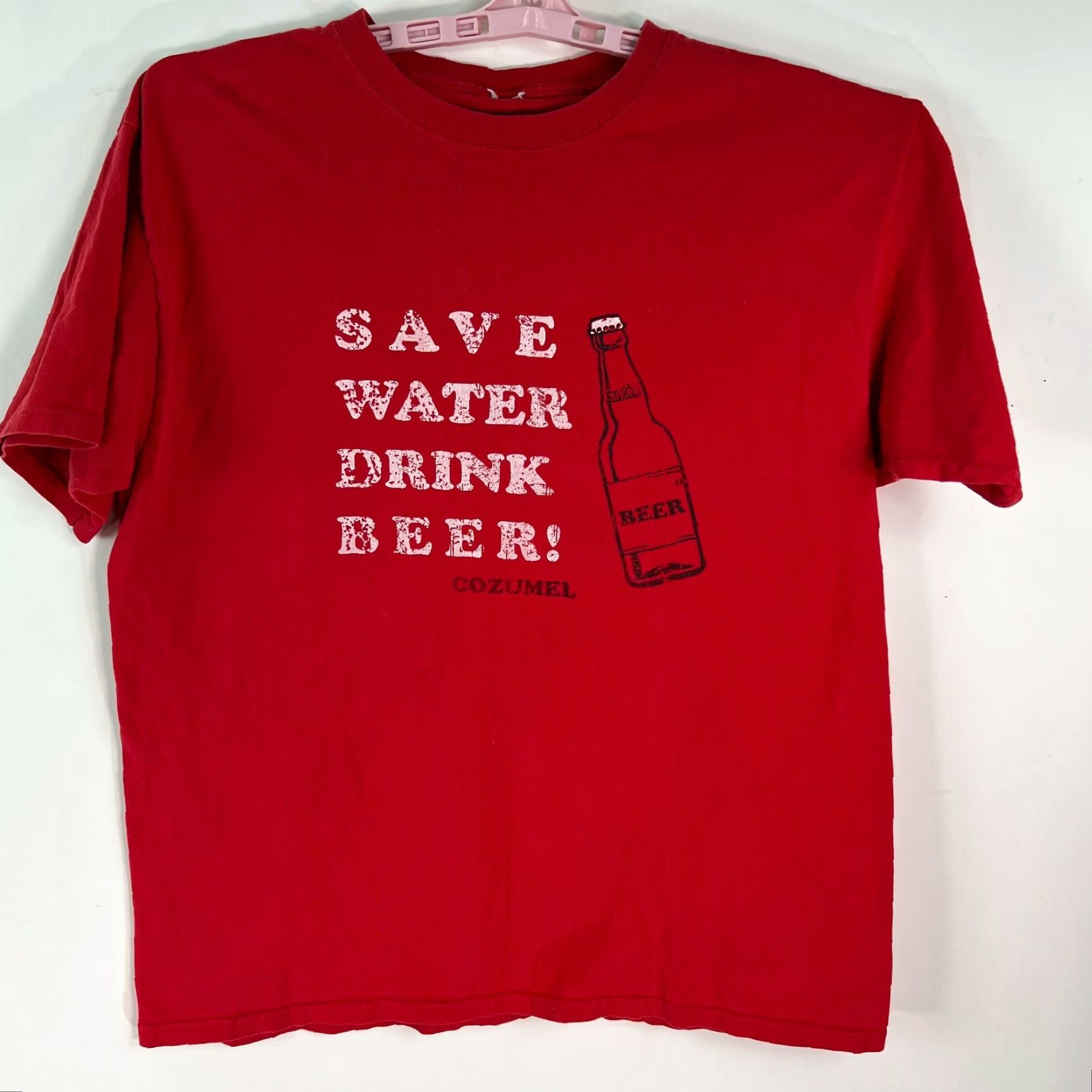 Vintage Tam Tam Mens Short Sleeves Red T Shirt Save Water Drink Beer Cozumel Size Large Size US L / EU 52-54 / 3 - 2 Thumbnail