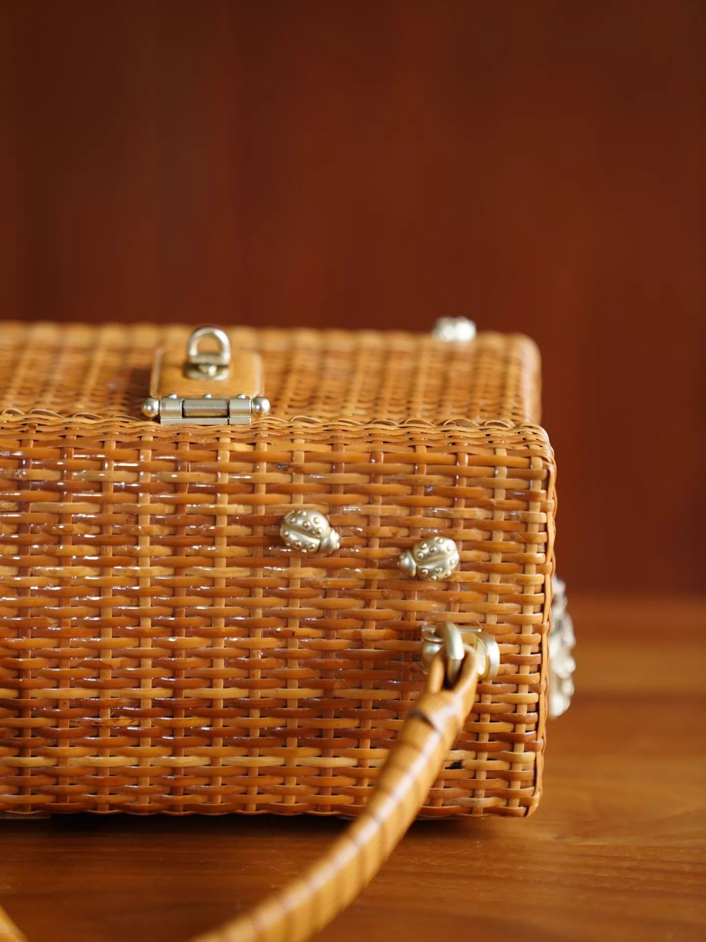 Other BKC Honey Wicker Basket w/ 3 Ladybugs, Lock, Strap Size ONE SIZE - 3 Thumbnail