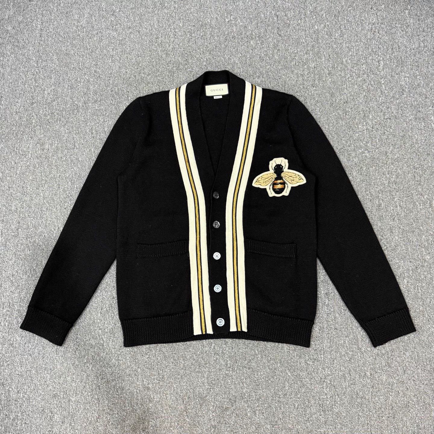 Gucci Gucci Wool Knit Jacket Black Striped Bee Embroidery M 99 New Size M / US 6-8 / IT 42-44 - 1 Thumbnail