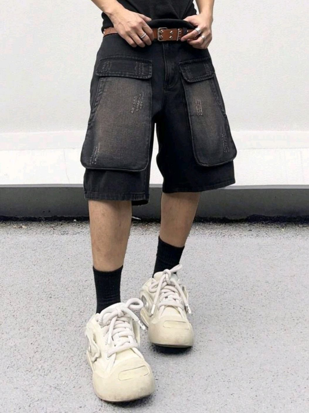 Japanese Brand × Jean Black Washed Distressed Jorts Big Pockets Shorts Size US 30 / EU 46 - 3 Thumbnail