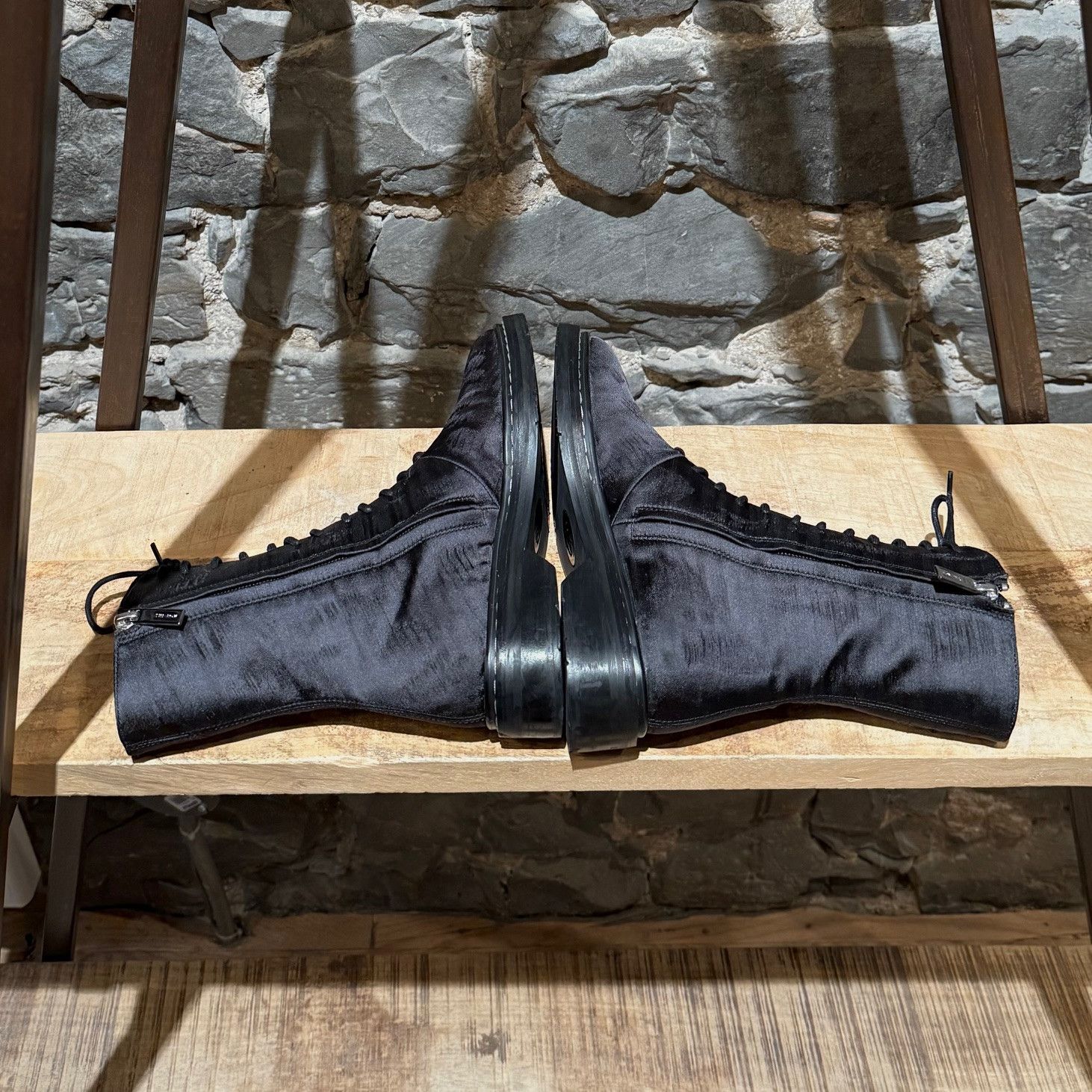 The Row The Row Charcoal Silk Wool Fara Distressed Combat Boots Size US 5.5 / IT 35.5 - 9 Thumbnail
