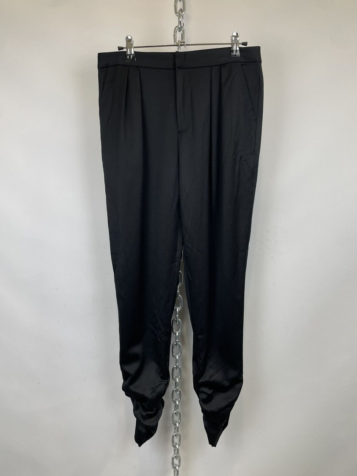 image of Alice Olivia New Alice + Olivia Black Wool Ruched Tapered Trousers Size 6, Women's