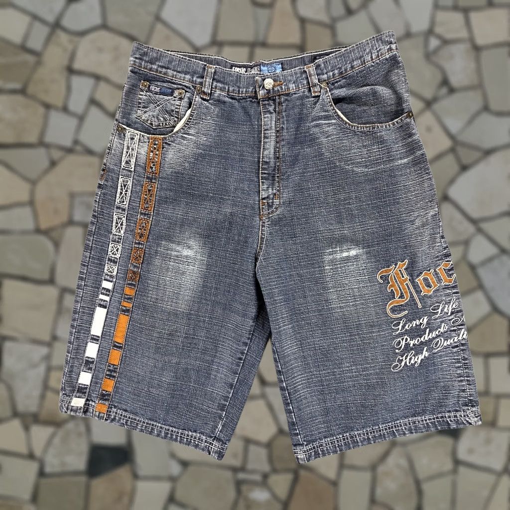 Vintage VINTAGE Game Time Denim Jorts Mens 42 Black Embroidered