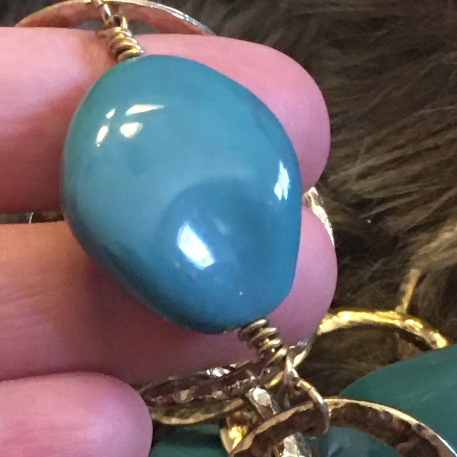 Jewelry Faux turquoise hammered gold disc long necklace Size ONE SIZE - 5 Thumbnail