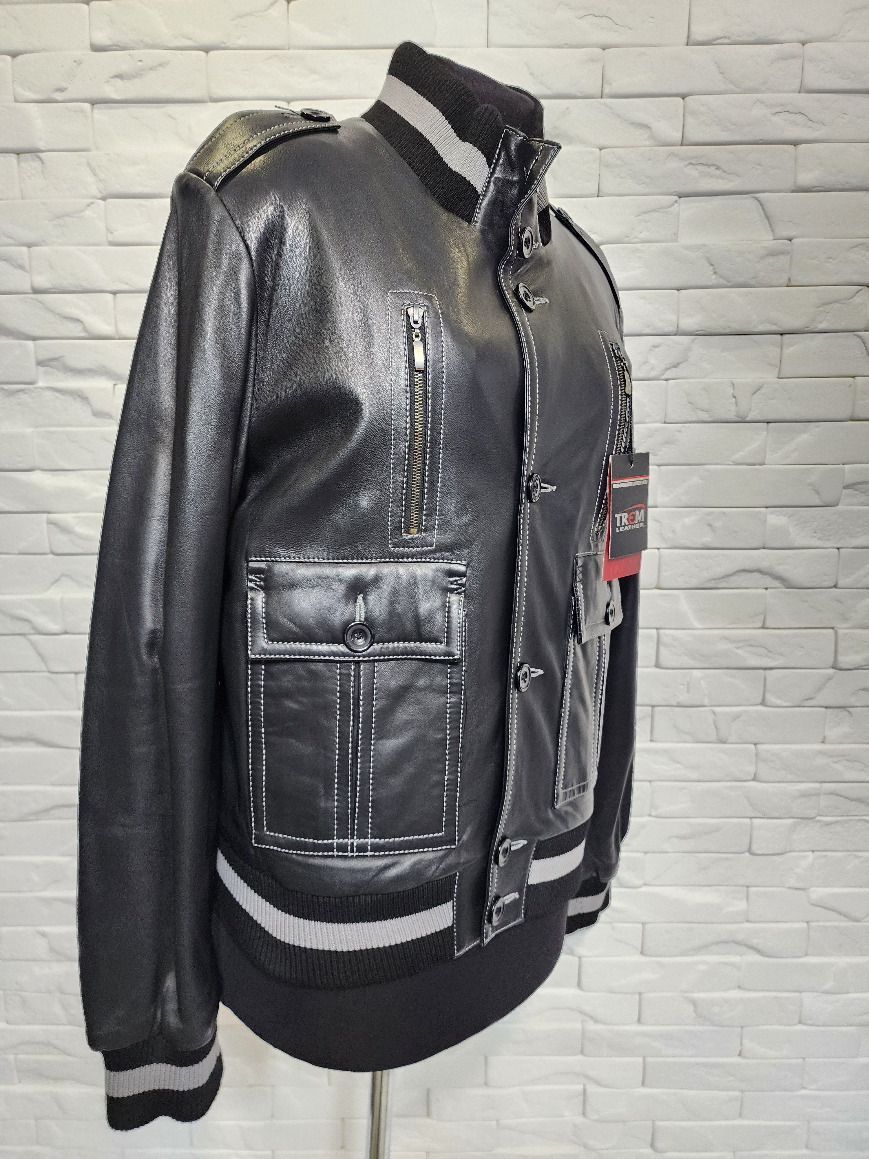 Genuine Leather Men's Black Genuine Leather Jacket: Buttoned Pockets Size US L / EU 52-54 / 3 - 2 Thumbnail