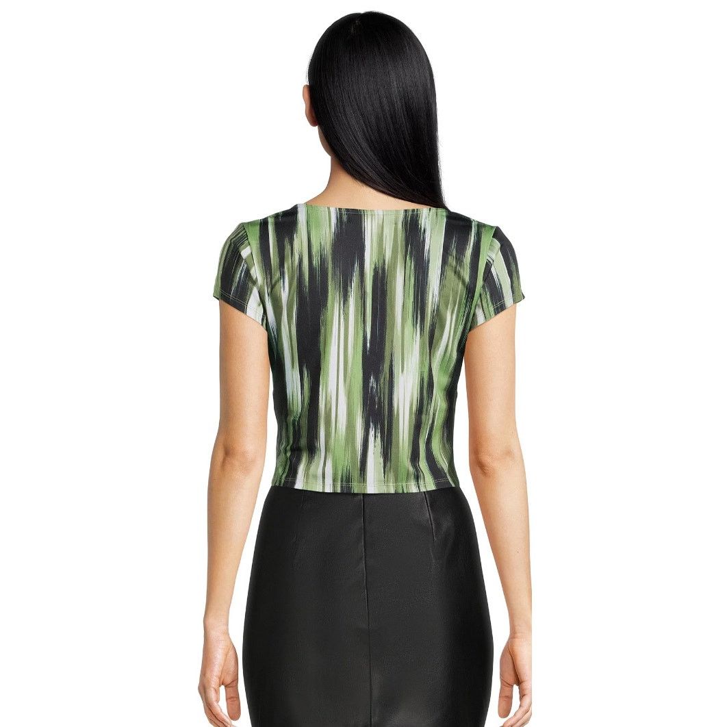 Madden NYC XS juniors Short Sleeve Deep V-Neck Top Olive green stretch Size XS / US 0-2 / IT 36-38 - 2 Thumbnail