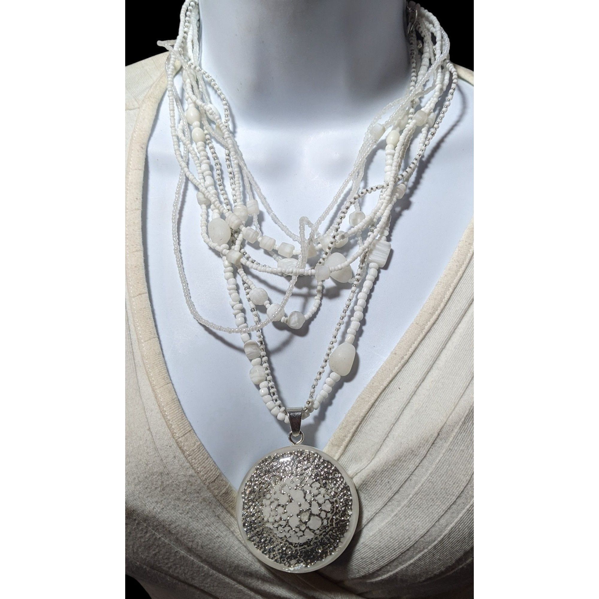 Chicos Chico's Nautilus White And Silver Chunky Multilayer Pendant Size ONE SIZE - 5 Thumbnail