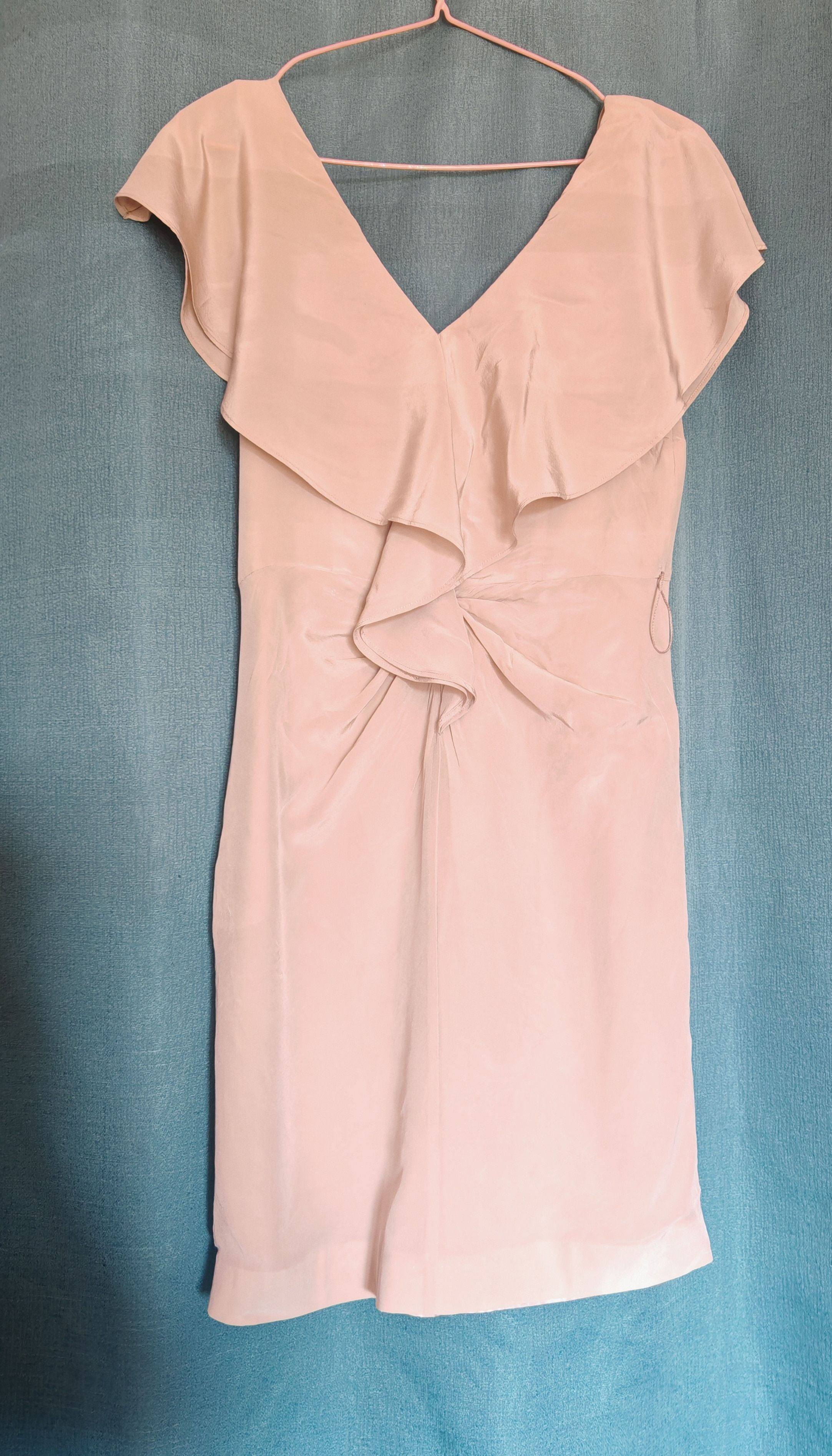 Designer VTG Coast Silk Ruffled Neckline Mini Champagne Color Dress Size M / US 6-8 / IT 42-44 - 3 Thumbnail