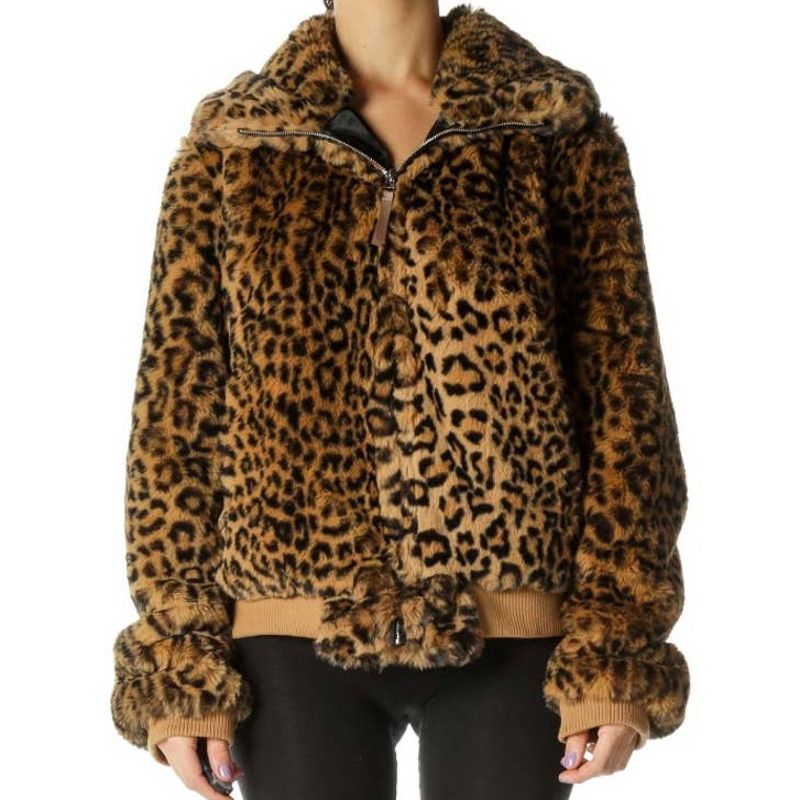 image of NWOT Generation Love Heidi Leopard Faux Fur Bomber Jacket in Brown, Women's (Size Small)