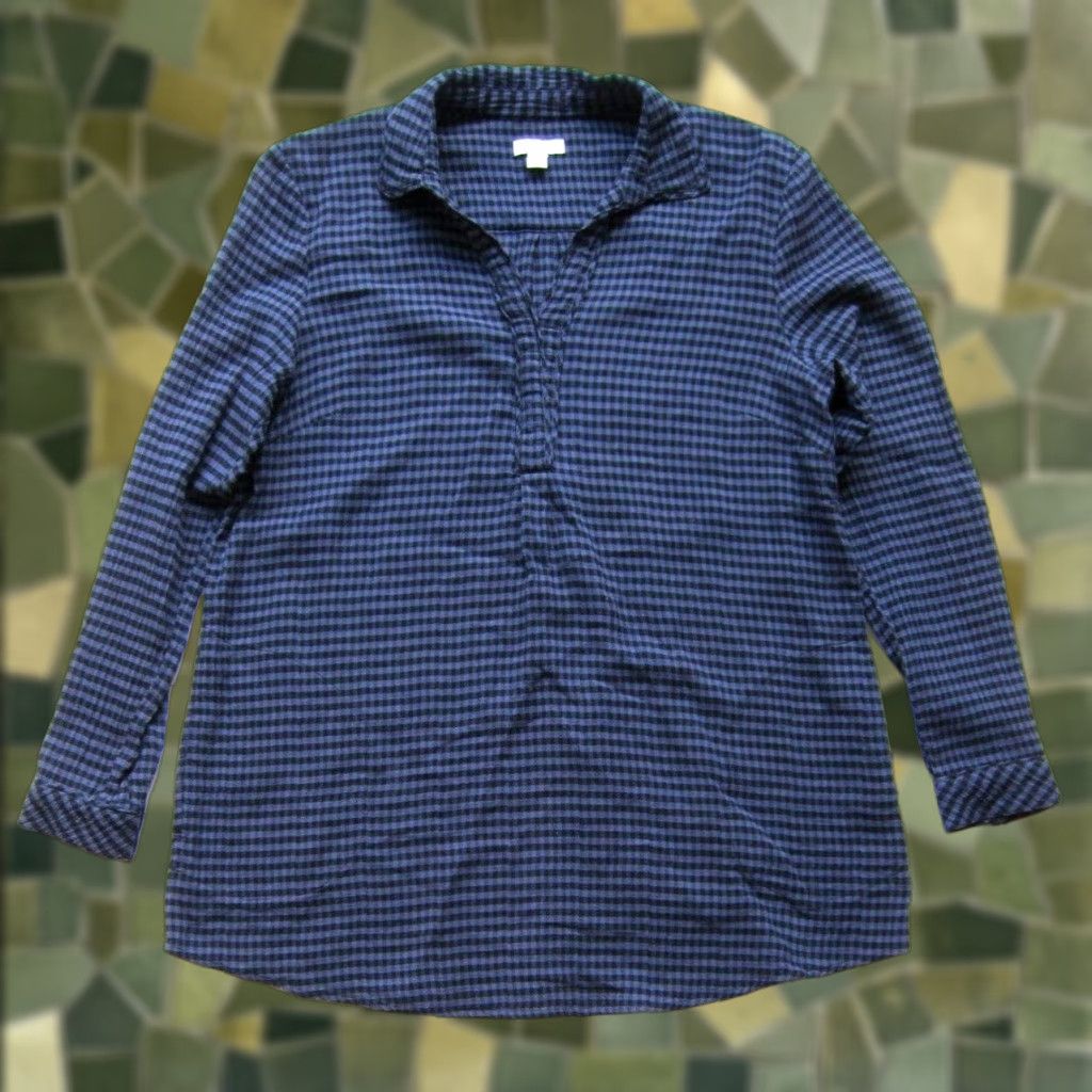J. Jill J. Jill Blouse Plaid Blue Black V-Neck Long Sleeve Pocket Peasant Shirt Small Size S / US 4 / IT 40 - 1 Thumbnail