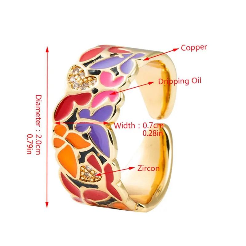 Jewelry Creative Enamel Colorful Feather Ring Size ONE SIZE - 2 Thumbnail