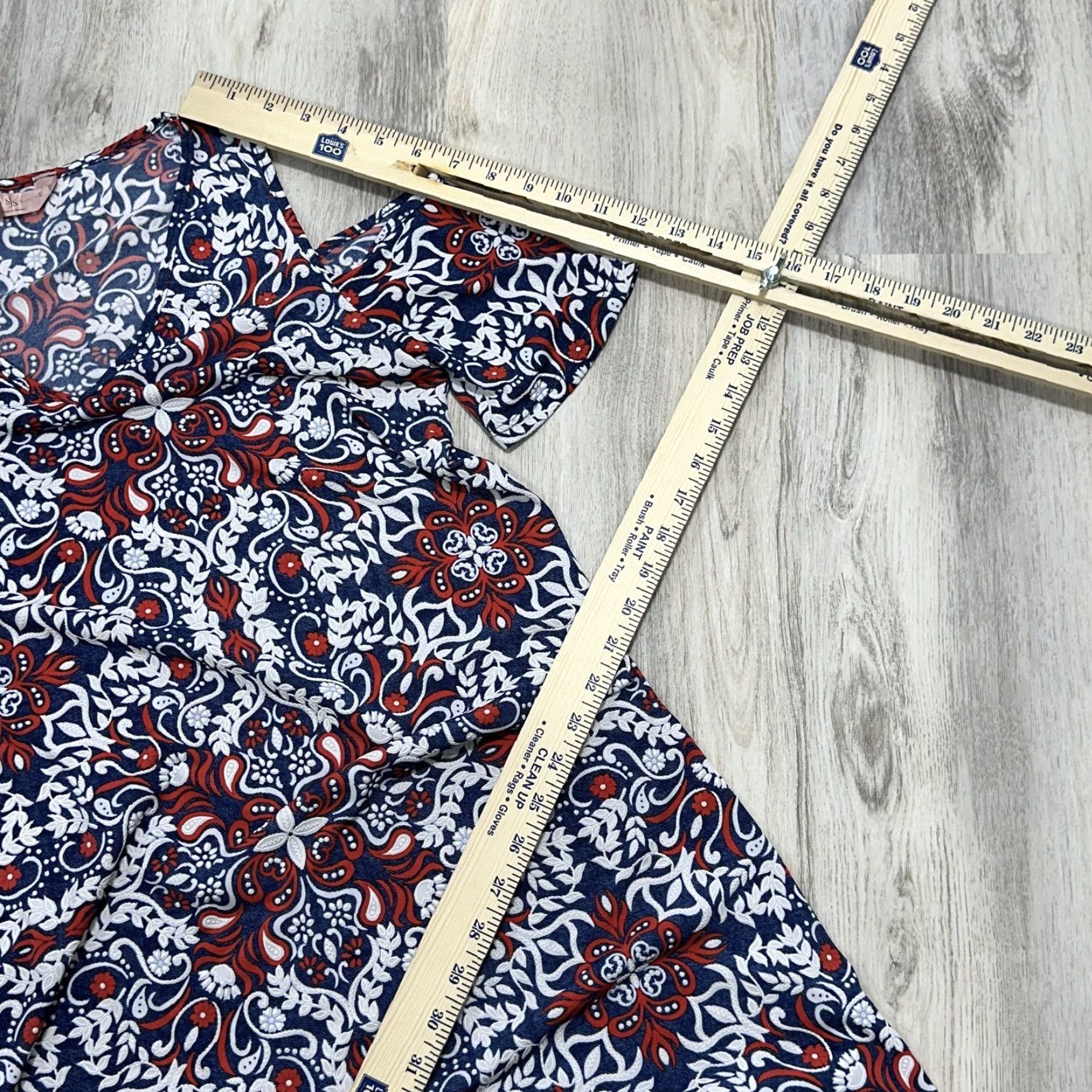 Vintage SJS Red White Blue Mosaic Print Asymmetric Trapeze Mini Dress Open Shoulder Sz S Womens Dress Size S / US 4 / IT 40 - 7 Thumbnail
