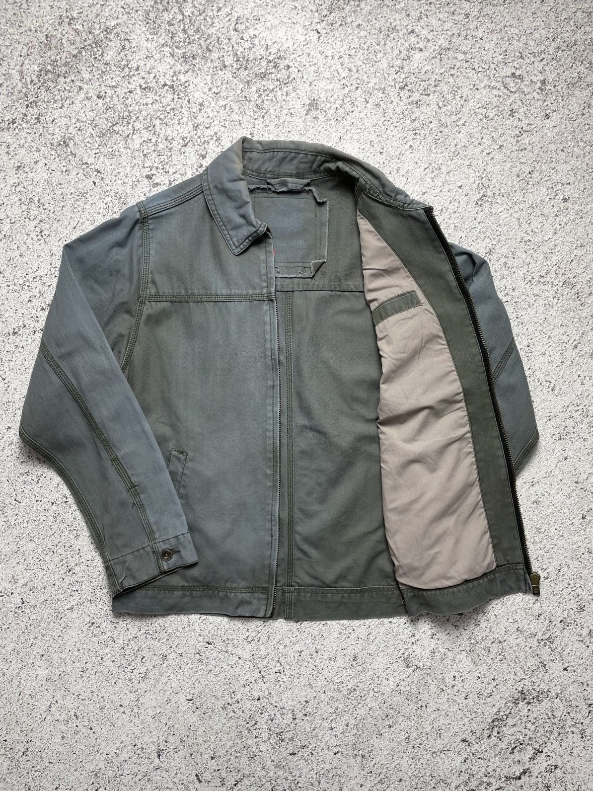 Japanese Brand HBT Thrashed Sun Faded Work Jacket Boxy Fit Round Collar Size US S / EU 44-46 / 1 - 7 Thumbnail