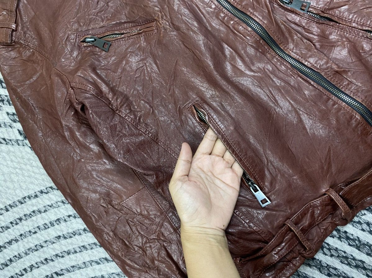 Japanese Brand Vtg Style Distressed Brown Biker Style Belted Leather Jacket Size US S / EU 44-46 / 1 - 6 Thumbnail
