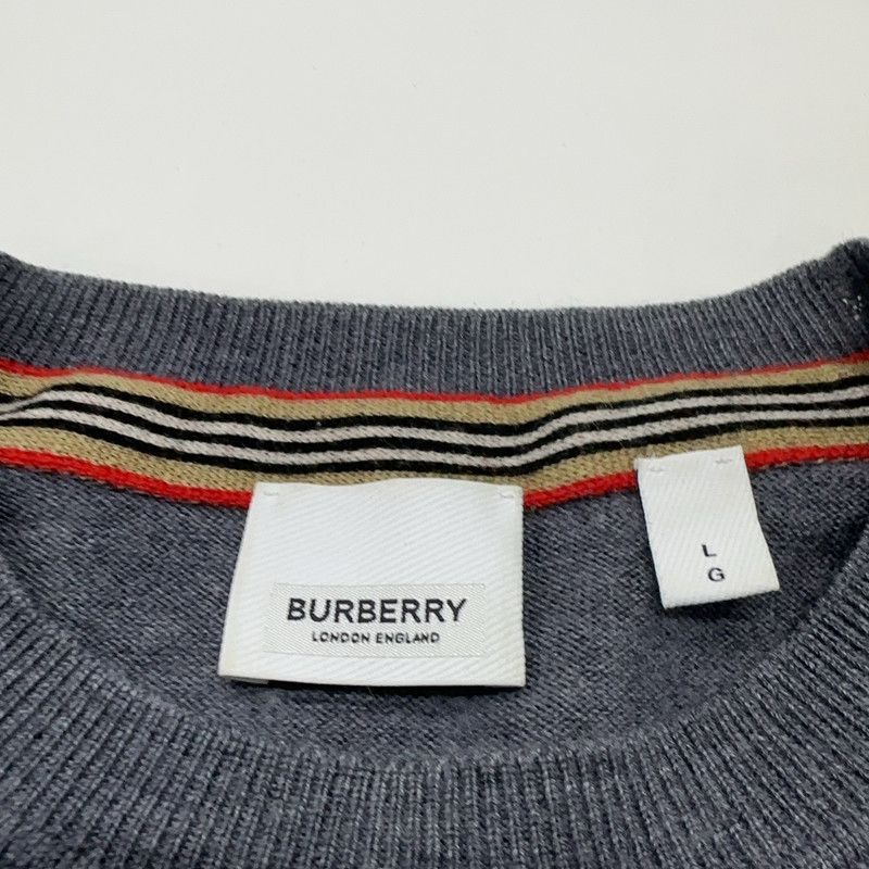 Burberry Burberry Gray Striped Casual Knit Sweater 0079 Size US L / EU 52-54 / 3 - 1 Thumbnail