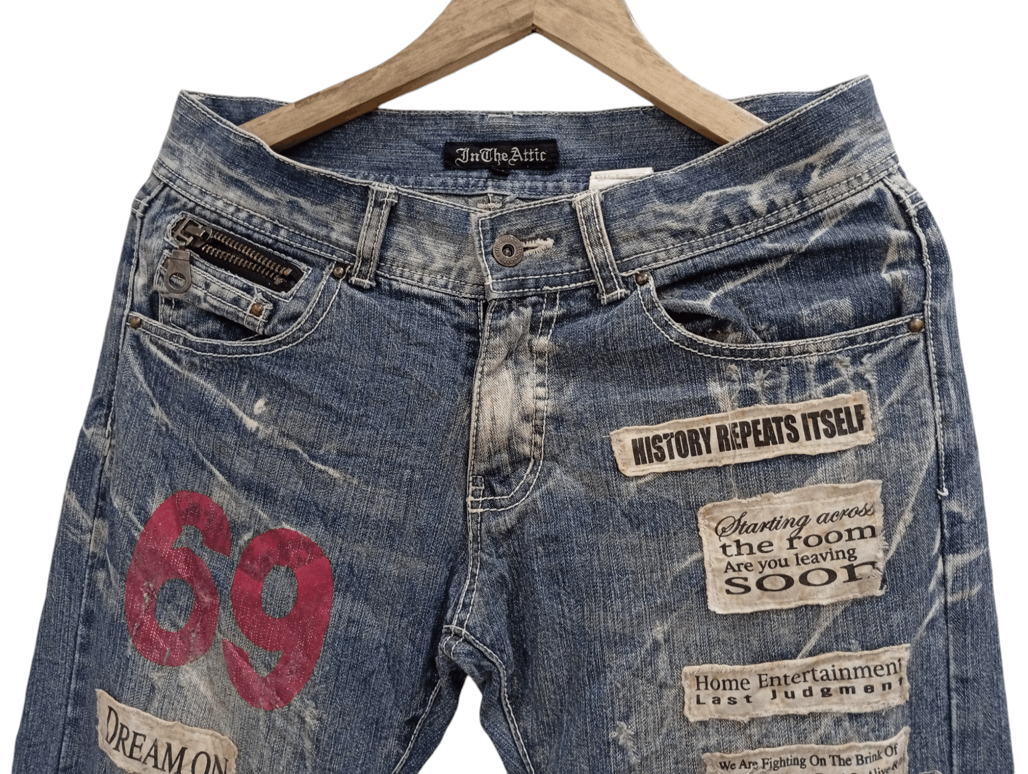 In The Attic × Vintage 🔥🔥In The Attic Patchwork Poem Statement Distressed Jeans Size US 31 - 17 Thumbnail