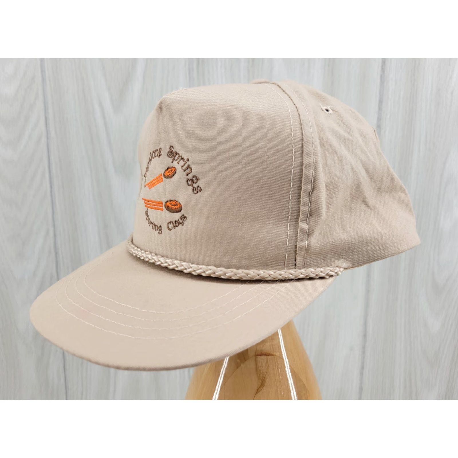 Vintage VINTAGE Limestone Springs Sporting Clays Hat Cap Tan Adjustable Embroidered Snapback Men Sports Cap Tan White Cotton Hat Cap Size ONE SIZE - 3 Thumbnail