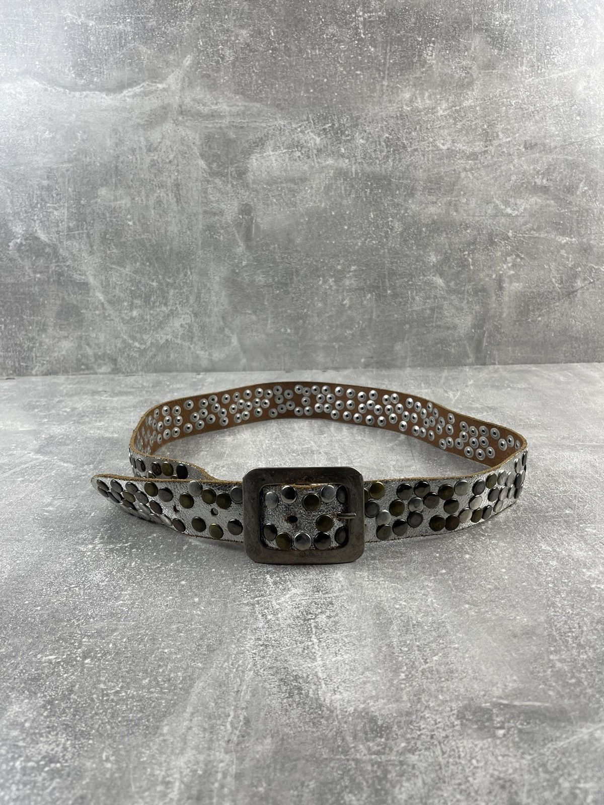 Japanese Brand × Vintage Vintage Silver Avant Garde Leather Dot Rhinestones Belt Size ONE SIZE - 3 Thumbnail