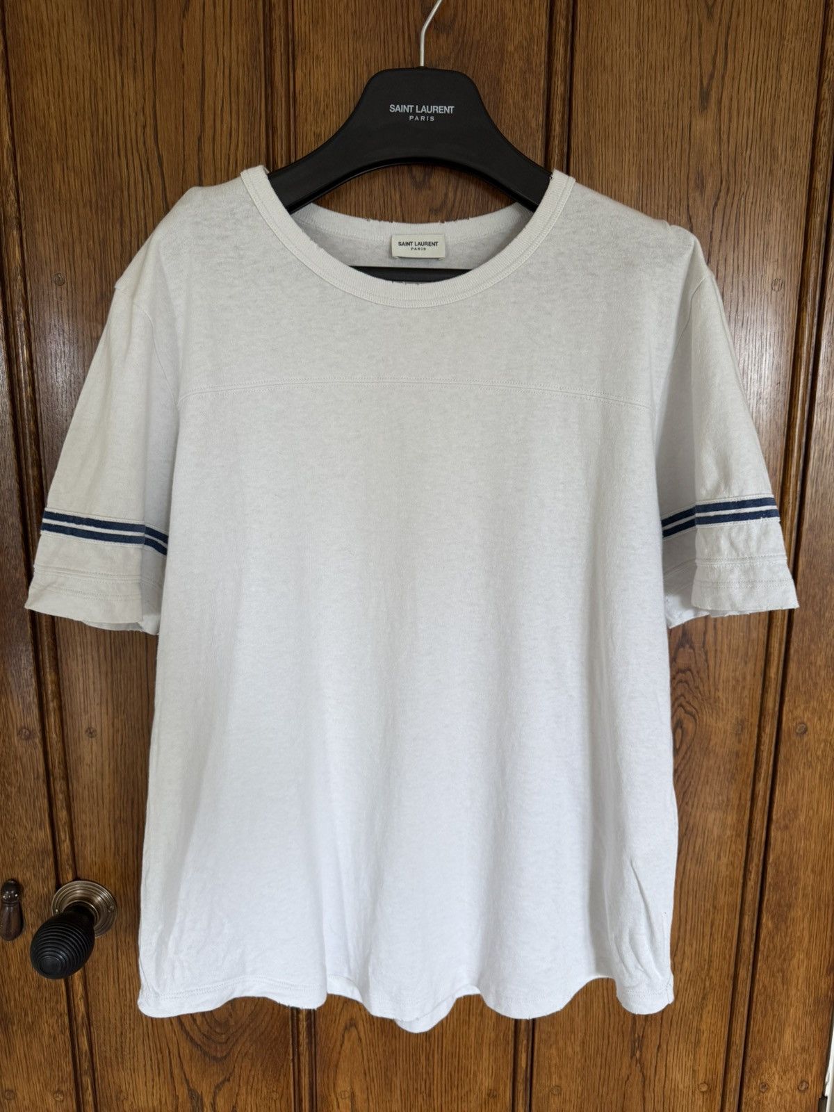Saint Laurent Paris Saint Laurent 50’s signature logo t shirt M blue white Size US M / EU 48-50 / 2 - 8 Thumbnail