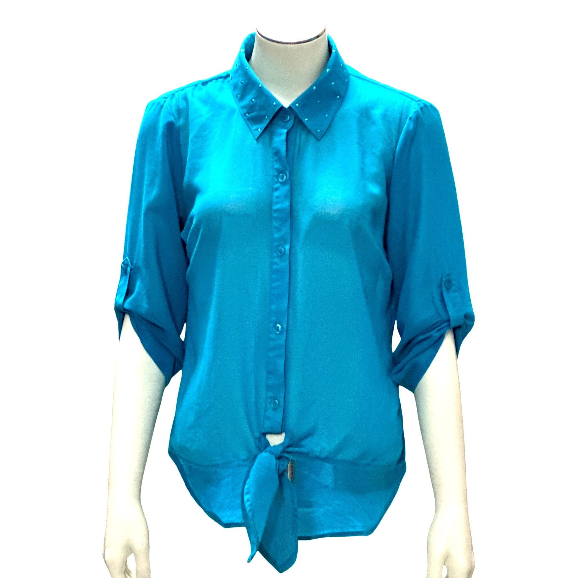 Other CCC Turquoise Tie Front Cutout Back Blouse Medium Statementw Size M / US 6-8 / IT 42-44 - 2 Thumbnail