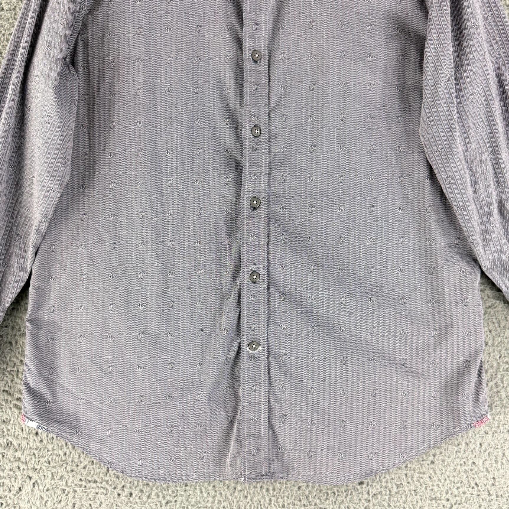 Robert Graham Robert Graham Modern American Button-Up Shirt Men L Tailored Herringbone Gray Cotton Long Sleeve Casual Party/Cocktail Travel Brown? Size US L / EU 52-54 / 3 - 4 Thumbnail