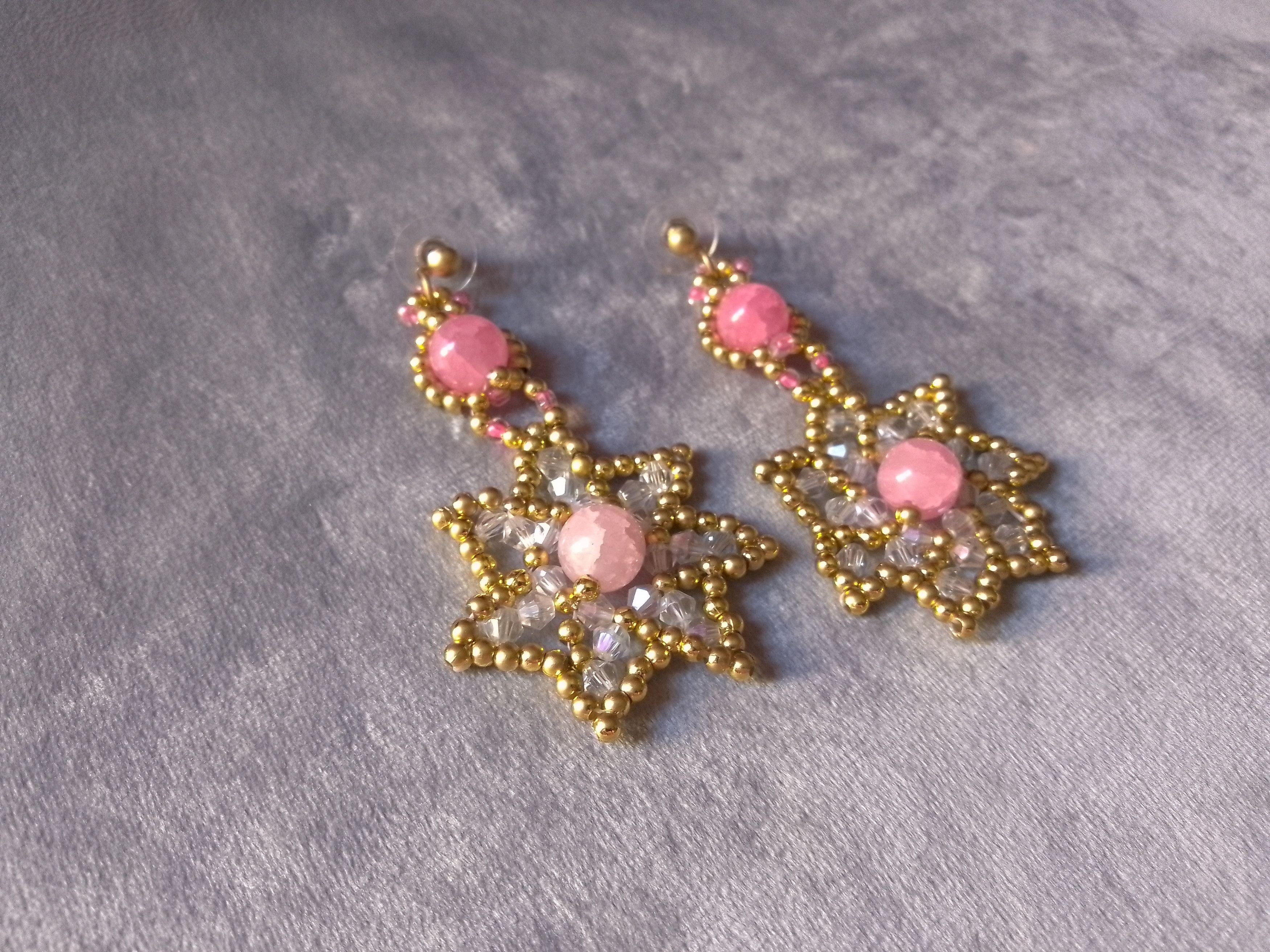 Handmade Glamour Earrings Pink Rhodochrosite gemstones. Star shape Size ONE SIZE - 4 Thumbnail