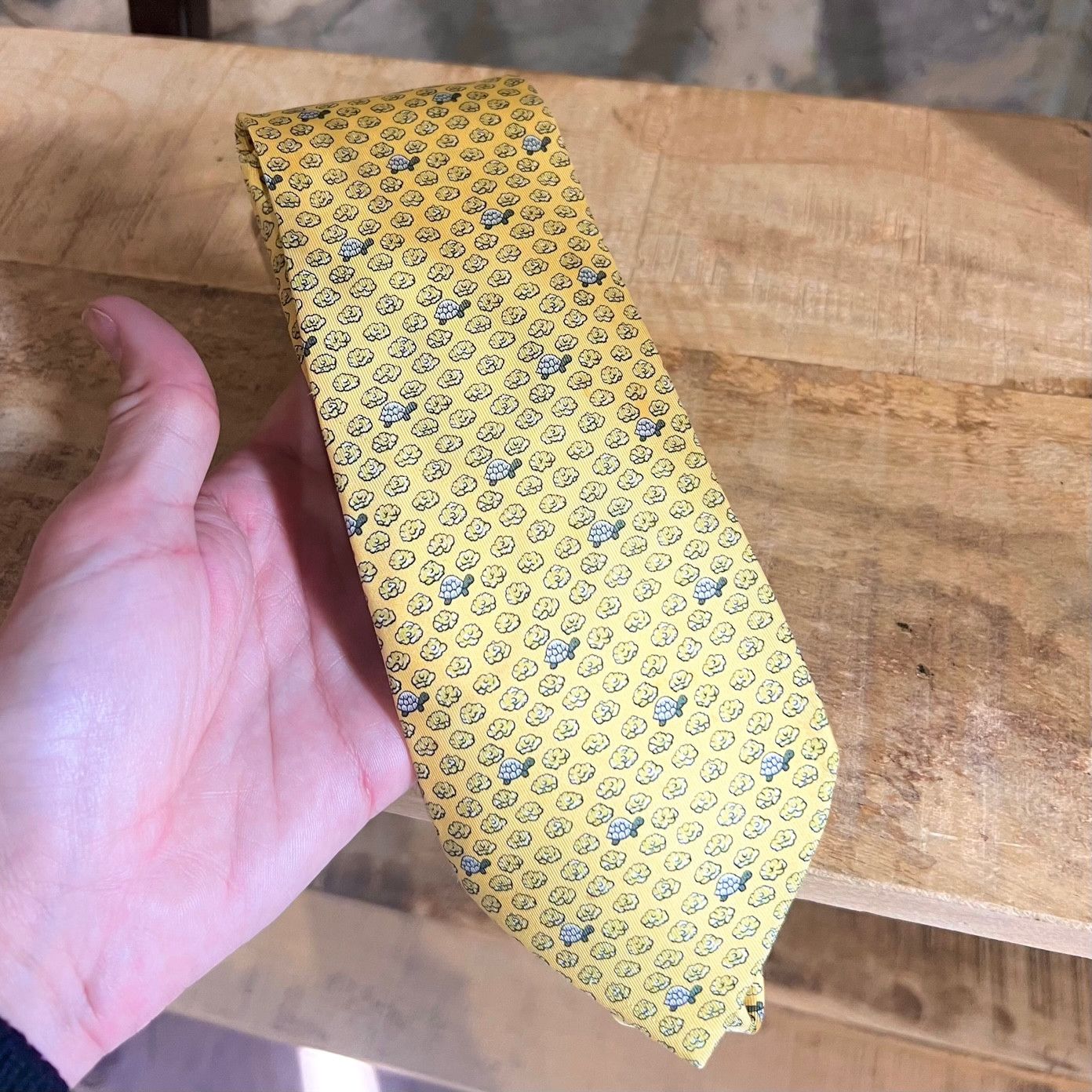 Hermes Hermès Yellow Turtle Print Silk Tie Size ONE SIZE - 3 Thumbnail