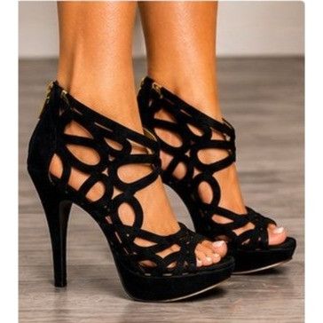 Nine West Nine West Black Suede Platform Heels Strappy Zip Back Stilet Size US 8 / IT 38 - 4 Thumbnail