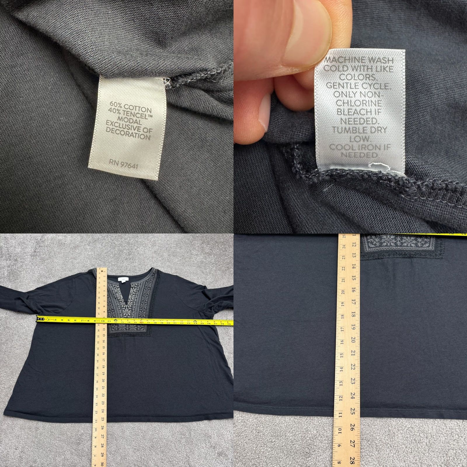 J. Jill J.Jill Blouse Womens Plus 3X Black Embroidered Split Neck Long Sleeve Top Tunic Size L / US 10 / IT 46 - 8 Thumbnail