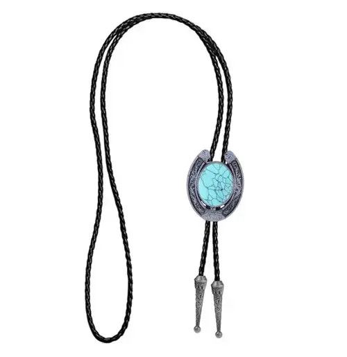 Cowboy Equipment × Vintage Western Horseshoe Agate Turquoise Leather Rope bolo tie Size ONE SIZE - 3 Thumbnail