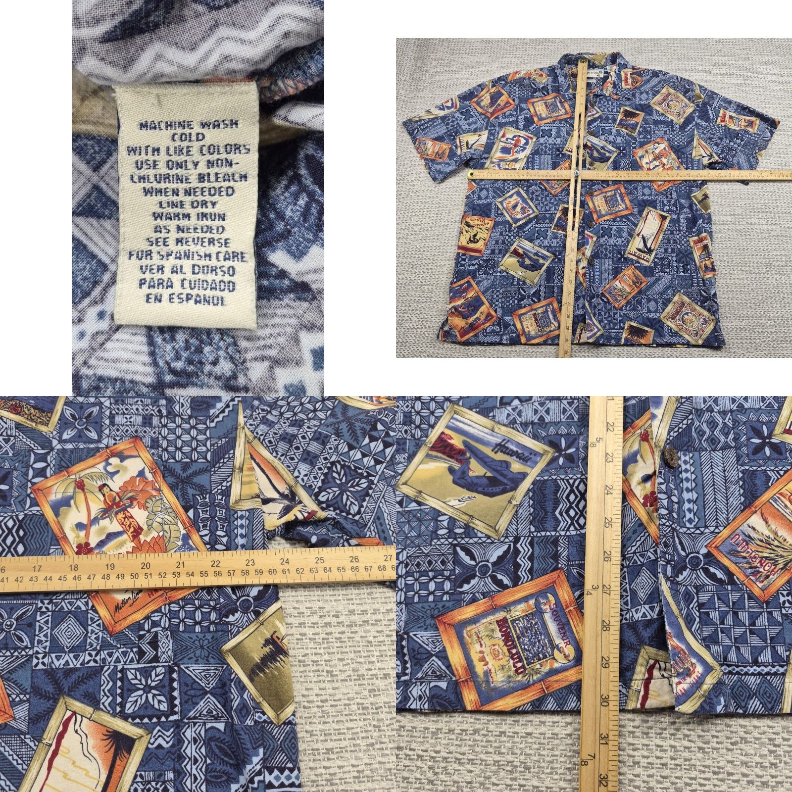 Vintage Robert Stock Shirt Mens Large Button-Up Blue Hawaiian Travel Postcard Aloha Shirt Size US L / EU 52-54 / 3 - 8 Thumbnail