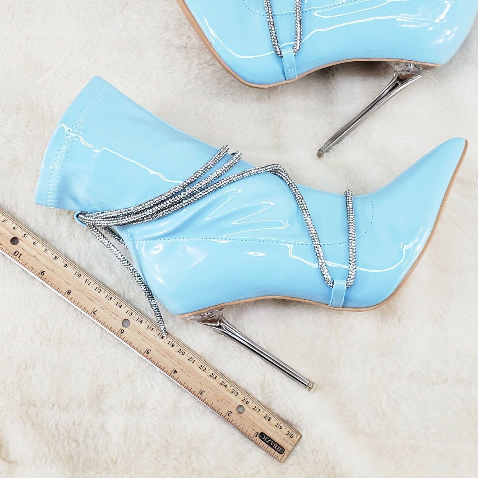 Other Destiny Baby Blue Stretch Patent Cable Rhinestone Strap High Size US 7 / IT 37 - 8 Thumbnail