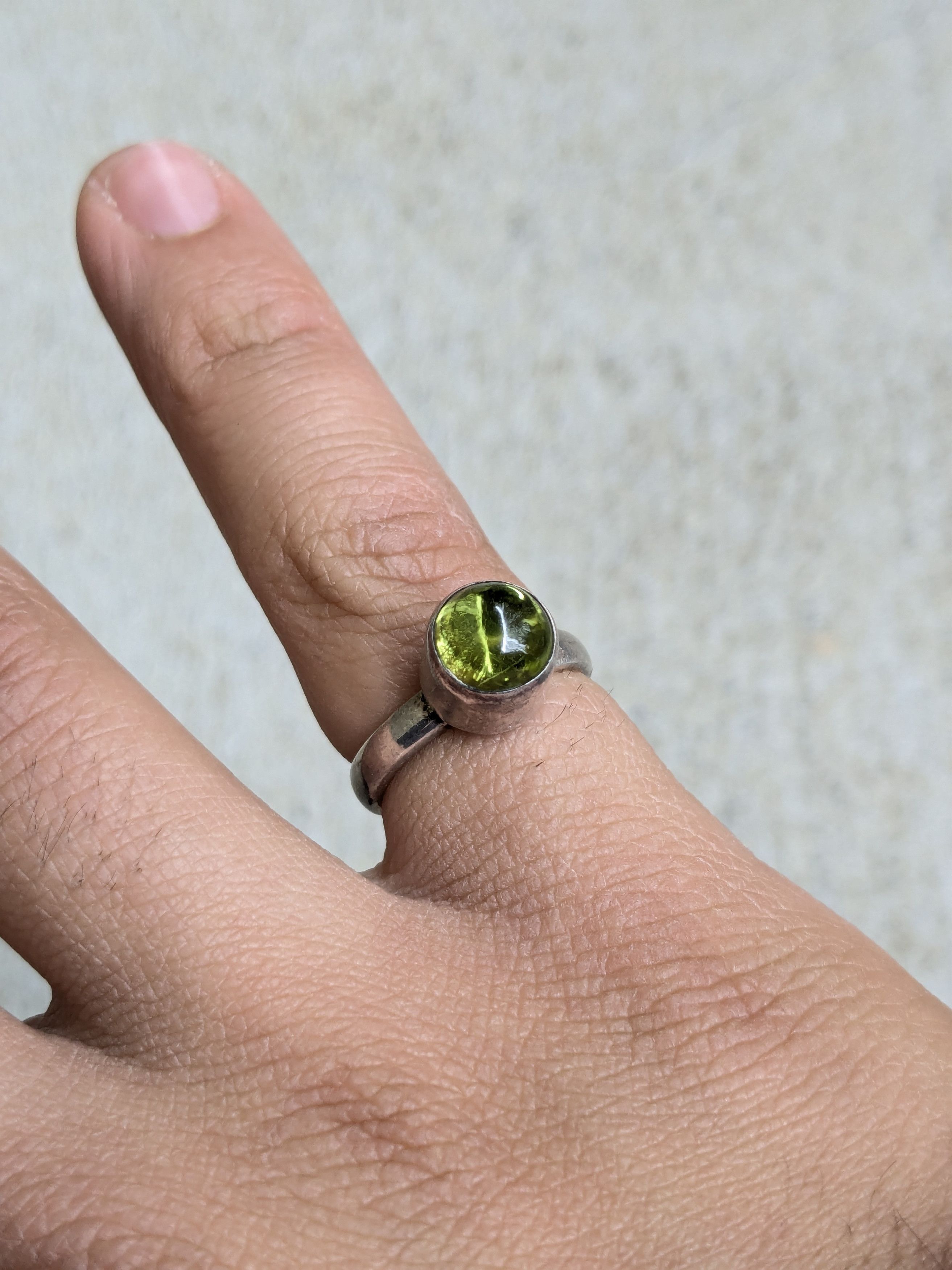 Other Vintage Sterling Silver Ring Green Peridot 6 Modern Abstract Size ONE SIZE - 6 Thumbnail