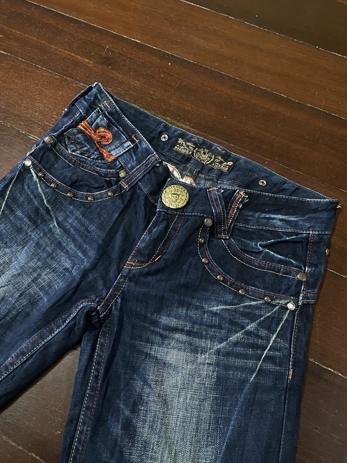 JNCO FIRE 🔥 RIOBERA DENIM FLARE JEANS LOW RISE EMBROIDERED STUDD Size 34" / US 12 / IT 48 - 6 Thumbnail