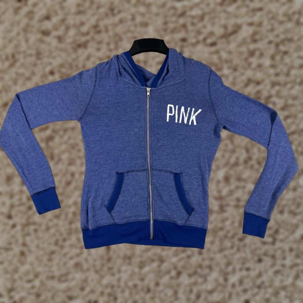 Victoria's Secret Victoria Secret PINK Women Extra Small Blue Sweater Full Zip Hooded Cotton Blend Size S / US 4 / IT 40 - 1 Thumbnail